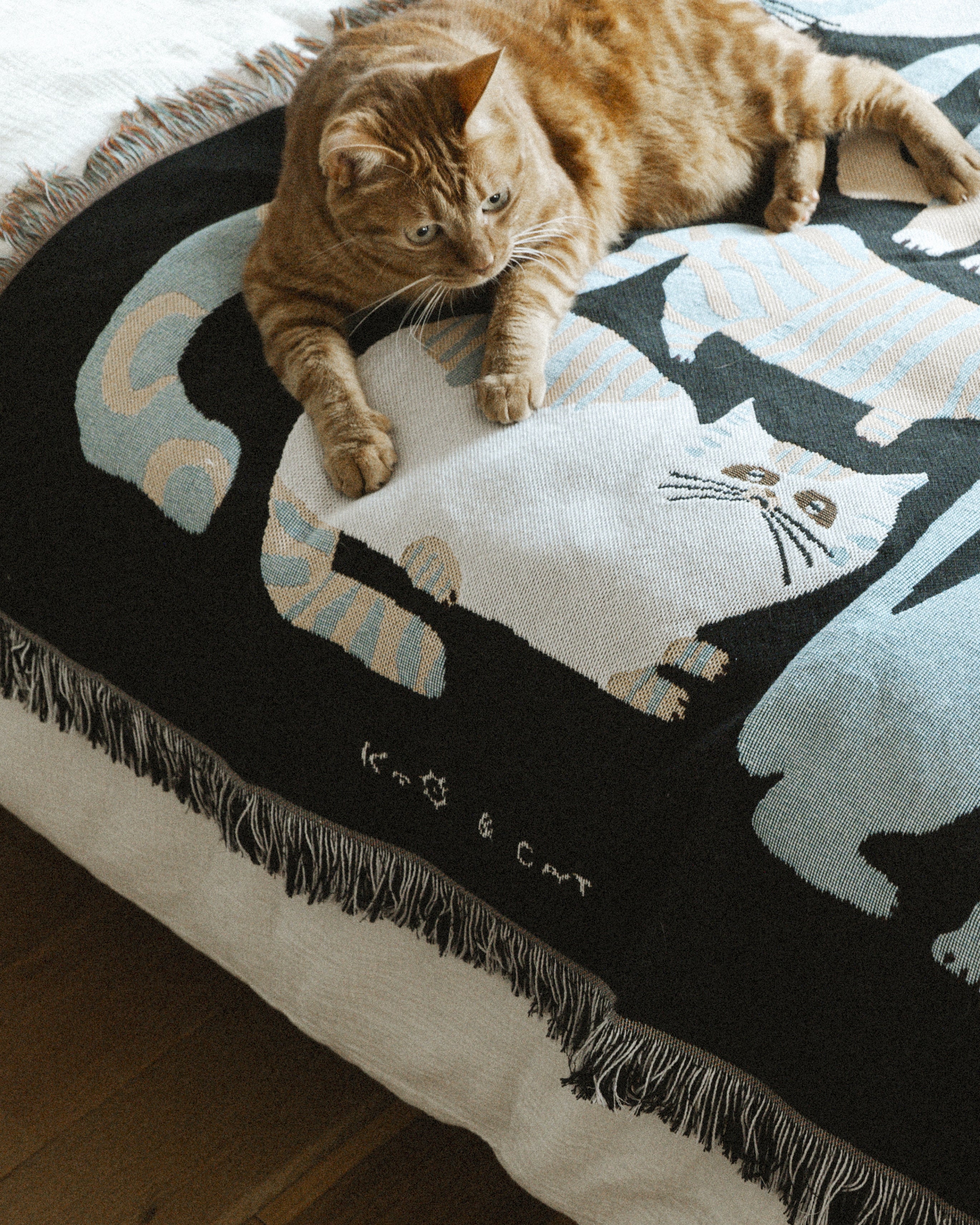 MULTI BLANKET “nekomoyou” | 坪井香保里の猫模様ブランケット。暮らし