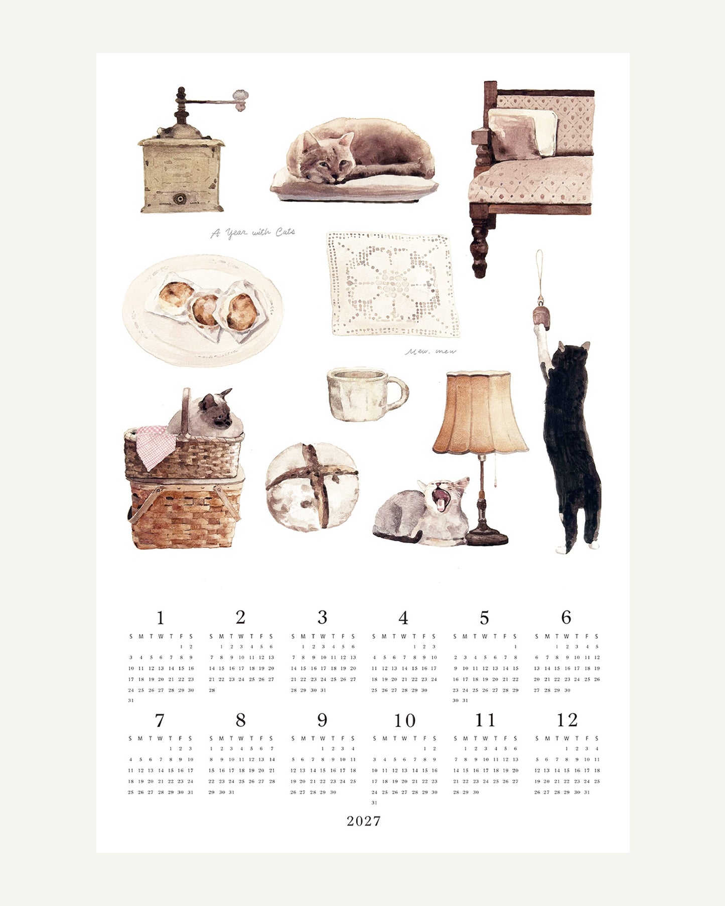 LINEN CALENDAR 2027 - A year with cats -