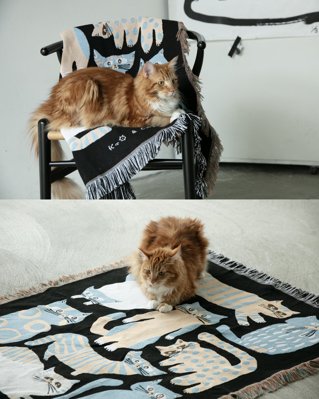 MULTI BLANKET “nekomoyou” | 坪井香保里の猫模様ブランケット。暮らし 